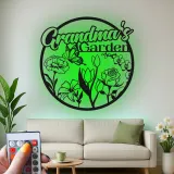 Cartel personalizado del jardín de la abuela | Arte mural de metal LED | Decoración floral de mariposa personalizada | Regalo del Día de la Madre para Nana