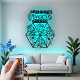 Omas Garten LED-Schild | Personalisiertes Metall-Wandkunst mit Blumenmotiv | Geschenk zum Muttertag