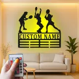 Cartel LED de jugadora de tenis personalizada | Arte mural de metal con nombre personalizado | Decoración deportiva femenina | Regalo para entrenador o atleta
