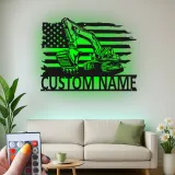 Custom Excavator Led Light Metal Wall Art Construction Worker Gift Man Cave Decor