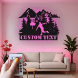 Cartel de metal personalizado con jugador de golf de disco, regalo iluminado LED