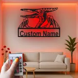 Décoration murale en métal personnalisée avec ptérodactyle et rétroéclairage LED - Cadeau dinosaure pour chambre d'enfants ou salle de jeux
