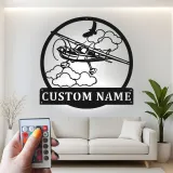 Décoration murale en métal personnalisée avec lumière LED d'avion - Cadeau d'aviation pour pilotes, décoration de hangar ou de bureau 1
