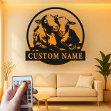 Insegna LED Personalizzata con Agnelli | Arte in Metallo Personalizzata | Decorazione per Fattoria di Pecore per Nursery o Regalo per Casa Rustica