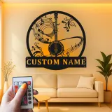 Cartel de metal LED de notas musicales de banjo personalizado, regalo para músicos, decoración para sala de música