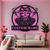 Custom Skull Fighter Pilot Metal Sign | Personalized LED Aviation Wall Art | Military Man Cave Decor | Gift for Him