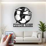 Arte mural de metal de jugadora de fútbol femenina | Cartel de luz LED personalizado | Regalo de nombre personalizado para decoración de habitación de atleta | Premio de equipo de fútbol femenino