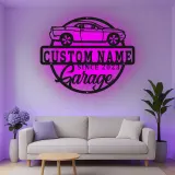 Cartel de metal LED de coche deportivo personalizado Regalo para entusiasta de coches Decoración de garaje Señal