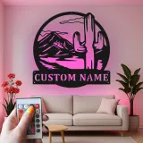 Décoration murale en métal personnalisée Cactus du désert avec rétroéclairage LED Cadeau du Sud-Ouest pour le salon ou la terrasse 2