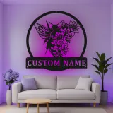 Custom Hummingbird and Flowers Led Light Metal Wall Art Personalized Nature Lover Gift Garden Room Decor