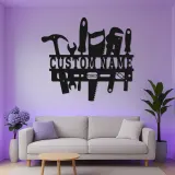 Insegna LED in metallo con attrezzi da falegname personalizzata | Decorazione su misura per officina | Luce garage per falegname | Regalo per artigiani