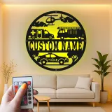 Cartel LED de Primeros Respondedores | Arte Mural de Metal Personalizado | Regalo para Policía, Bombero, EMT Héroe | Decoración para Hogar y Oficina