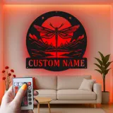 Custom Dragonfly Mountain Scene Led Light Metal Wall Art Personalized Nature Lover Gift Bedroom or Living Room Decor