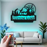 Letrero LED de bicicleta de montaña y alce | Decoración mural de metal personalizada para cabaña rústica | Regalo personalizado para amantes de la aventura al aire libre y el ciclismo