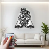 Gothic Skull & Snake LED Metal Wall Art | Personalized Tattoo Studio Decor | Custom Name Sign for Home Bar