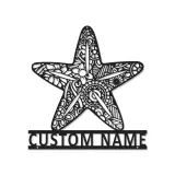 Insegna in metallo LED a forma di stella marina personalizzata | Arte murale oceanica personalizzata | Decorazione costiera per casa al mare e saloni | Targa ornata con nome