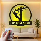 Cartel de metal LED de lineman personalizado, regalo para electricistas, decoración de garaje o taller