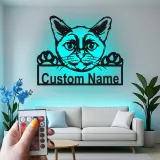 Insegna in metallo personalizzata con luce LED per gatti - Regalo per amanti dei gatti, decorazione per soggiorno o camera da letto 2