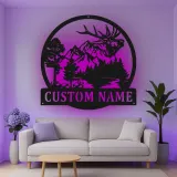 Custom Elk Mountain Scene Led Light Metal Wall Art Personalized Gift for Nature Lovers Cabin or Lodge Decor