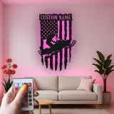 Custom Snowmobile Metal Sign | Personalized American Flag LED Art | Winter Sports Decor for Garage | Snowmobiler Gift