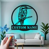Insegna LED in metallo con kookaburra personalizzata | Decorazione murale faunistica | Accento personalizzato per patio | Regalo originale per amanti degli uccelli
