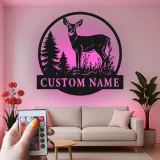 Custom Deer Led Light Metal Wall Art Personalized Nature Lover Gift Rustic Cabin Decor