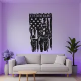 Cartel LED de Bombero Personalizado | Arte Mural de Metal Personalizado | Decoración Patriótica de Bombero para Papá | Regalo de Héroe Americano