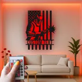 Insegna in metallo personalizzata con saldatore e bandiera americana retroilluminata, regalo personalizzato per decorare officine di saldatori