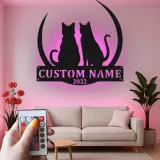 Cartel de metal personalizado con silueta de gato y luz LED, regalo personalizado para amantes de mascotas, decoración para dormitorio o salón