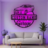 Décoration murale en métal personnalisée en forme de voiture de garage avec rétroéclairage LED - Cadeau pour passionnés de voitures