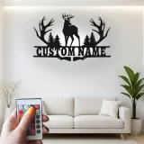 Personalisierte LED-Metall-Wandkunst mit Hirschgeweih – Geschenk für Jäger, rustikale Hüttendeko