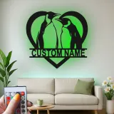 Cartel de metal LED personalizado de pareja de pingüinos regalo para decoración de dormitorio o salón