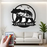 Silhouette de oso LED de metal personalizado regalo para amantes de la naturaleza decoración de cabaña