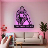 Décoration murale en métal gorille sur mesure | Panneau LED faune pour salle de sport ou man cave | Plaque nominative personnalisée