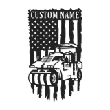 Road Roller Metal Wall Art | Personalized Construction LED Sign | American Flag Heavy Equipment Decor for Office or Garage