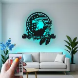 Custom Eagle American Flag Led Light Metal Wall Art Patriotic Gift for Veterans Office or Living Room Decor