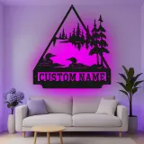 Insegna in metallo personalizzata con scena del Loon Lake e luce LED regalo per amanti della natura decorazione per cabine