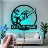 Personalisierte Arborist Metalltafel | Kettensäge LED Wandkunst | Individuelle Logger Dekoration | Geschenk für Outdoor-Enthusiasten & Baumdienst