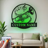 Custom Trumpet Led Light Metal Wall Art Personalized Musician Gift Music Room Decor for Brass Instrument Lovers