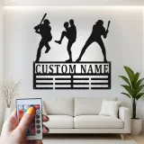 Décoration murale en métal personnalisée avec rétroéclairage LED pour joueur de baseball - Cadeau personnalisé pour les fans de sport