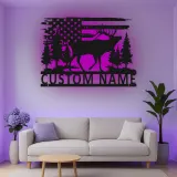 Insegna in metallo personalizzata con luce LED a forma di alce e bandiera americana, regalo per amanti della natura, decorazione per cabine rustiche