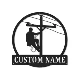 Personalized Lineman Sign | LED Metal Wall Art for Electrician | Custom Name Powerline Decor | Gift for Utility Worker Dad Husband