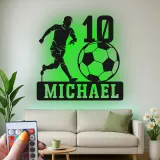Personalized Soccer Player Light | Custom Metal Wall Art | LED Name Sign for Kids Room | Teen Athlete Gift
