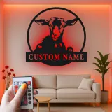 Personalisierte Ziegenschild mit LED | Individuelle Metall-Wandkunst | Modernes Bauernhaus & Ranch Dekor | Geschenk für Ziegenliebhaber