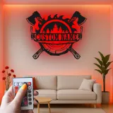 Custom Lumberjack Axe Metal Sign with LED | Personalized Forest Wall Art | Rustic Cabin & Man Cave Decor