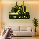 Personalisierte Semi-Truck LED-Schild | Individuelle Metall-Wandkunst für Garage | Big Rig Dekor für Trucker
