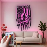 Cartel LED metálico personalizado de fútbol americano | Arte mural con nombre a medida | Decoración para habitación infantil y sala de juegos | Regalo para deportistas con bandera estadounidense