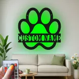 Cartel LED de huella de perro personalizado | Arte mural de metal | Decoración iluminada de nombre de mascota | Regalo para mamá perra | Acento de sala de estar