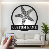 Personalized Starfish LED Sign | Custom Metal Wall Art | Coastal Beach House Decor & Nautical Business Logo