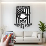 Insegna in metallo personalizzata con teschio da golf | Arte murale con luce LED | Decorazione da golf con nome personalizzato per man cave | Regalo per papà